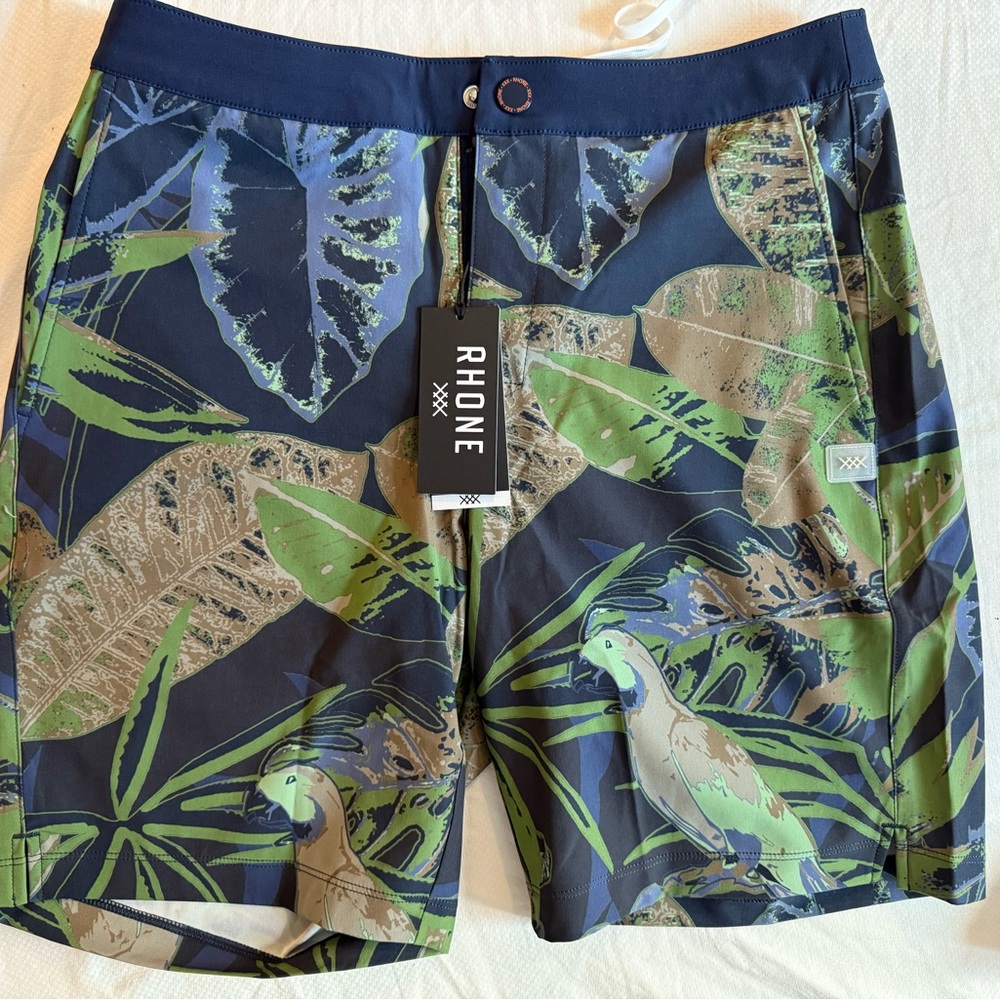 Rhone Tropical Leaf Swim Shorts - Blue and Green NWT